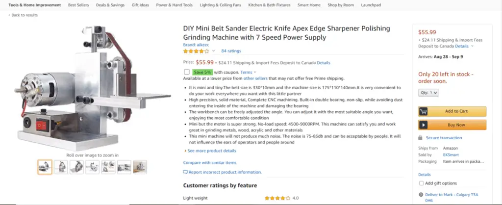 Amazon picture of a belt grinder